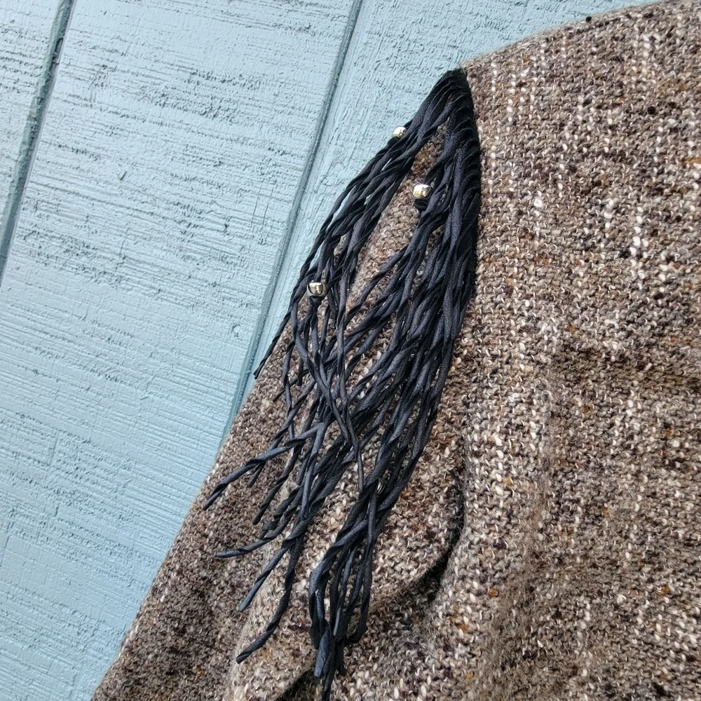 Double D Ranch Cropped Tweed Fringe Beaded Jacket sz S Black Brown Western VTG